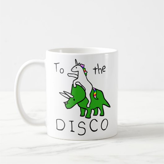 Zur Disco (Einhorn-ReitTriceratops) Kaffeetasse (Links)