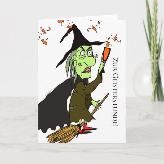Zur Geisterstunde, German Halloween, Green Witch Karte (Vorderseite)
