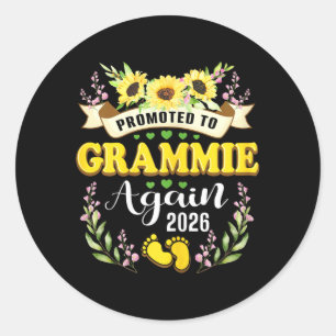 Zur Grammie-Mom 2026 Sunflower-Mama befördert Runder Aufkleber