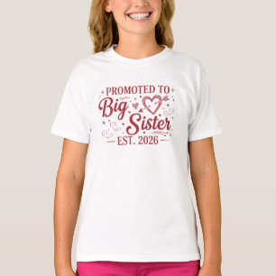 Zur großen Schwester befördert Est 2026 Pink Heart T-Shirt