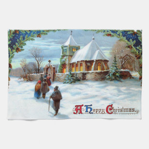 Zur Kirche gehend Immergrüner Weihnachtsbaum Handtuch
