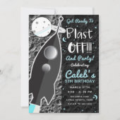 ZUR MON-Raketenschiff-WeltraumGeburtstagsparty Einladung (Vorderseite)