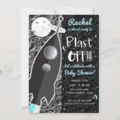 ZUR MOON Rocket Ship Space Baby Dusche Einladung (Vorderseite)
