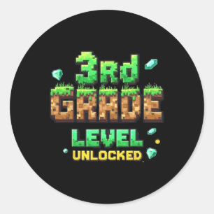 Zur Schule 3. Klasse freigeschaltet Jungen Gamer P Runder Aufkleber