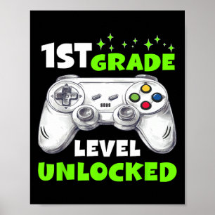 Zur Schule Ck 1. Klasse freigeschaltet Gamer Junge Poster