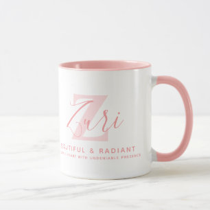 Zuri Namensbedeutung und Monogramm in zarter rosa Tasse