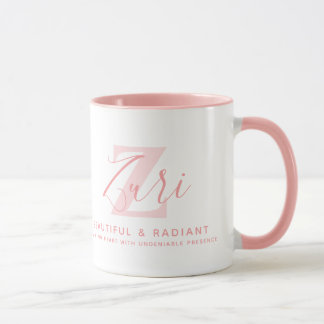 Zuri Namensbedeutung und Monogramm in zarter rosa Tasse