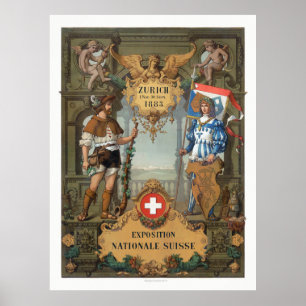 Zürich 1883 Ausstellung Nationale Suisse Vintag Poster