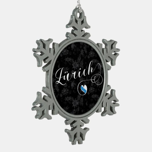 Zürich-Flagge: Herz, Zürich, Schweiz Schneeflocken Zinn-Ornament (Links)