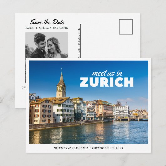 Zürich Hochzeit Save the Date Retro Postkarte (Vorne/Hinten)