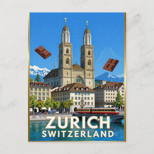 Zürich Limmat Fluss Schweizer Architektur Postkarte