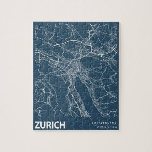 Zürich Minimalistische Stadtkarte Kunst, Dichtung  Puzzle