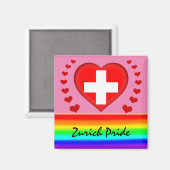 Zurich Pride & Hearts & Rainbow Flag / Liebe Schwe Magnet (Vorderseite/Rückseite)