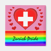 Zurich Pride & Hearts & Rainbow Flag / Liebe Schwe Magnet (Vorne)