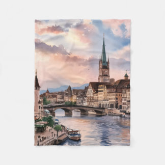 Zürich Schweiz Aquarellmalerei Fleecedecke