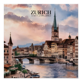 Zürich Schweiz Aquarellmalerei Poster