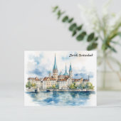 Zurich Schweiz Aquarellmalerei Postkarte (Stehend Vorderseite)