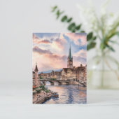 Zurich Schweiz Aquarellmalerei Postkarte (Stehend Vorderseite)