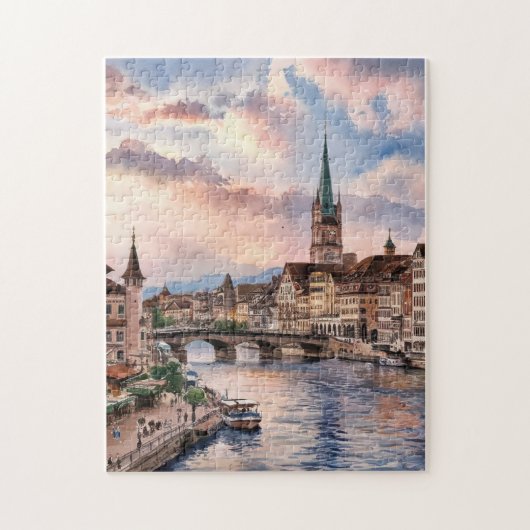 Zürich Schweiz Aquarellmalerei Puzzle (Vertikal)