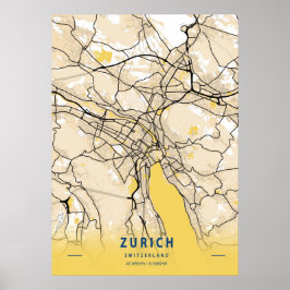 Zürich - Schweiz Gelbe Karte Poster