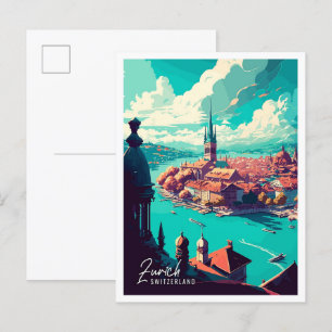 Zürich Schweiz Kunst Vintage-Reiseillustration Postkarte