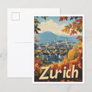 Zürich Schweiz Kunst Vintage Reiseillustration Postkarte