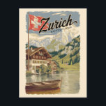 Zürich Schweiz Malerische Reise Vintag Postkarte<br><div class="desc">Zurich Retrovektor-Reisedesign. Die malerischen Gassen der Altstadt,  auf beiden Seiten des Flusses Limmat,  spiegeln ihre prämittelalterliche Geschichte wider.</div>