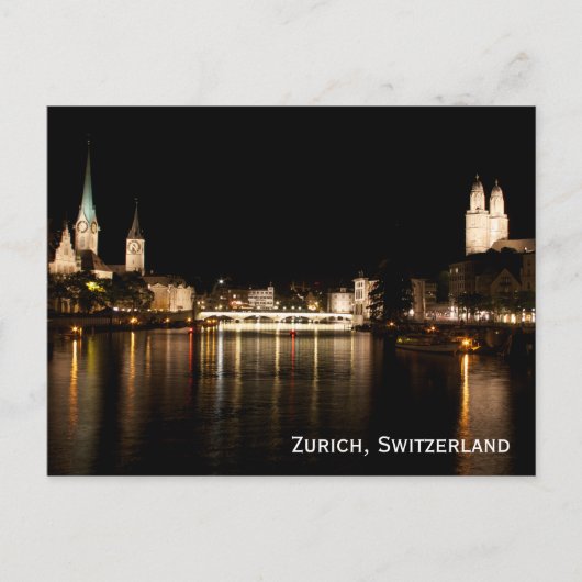 Zürich Schweiz Nachtbeleuchtung Postkarte (Vorderseite)