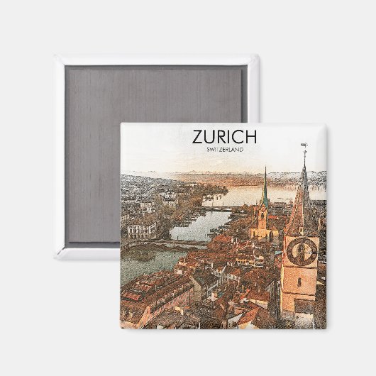 Zürich Schweiz Panoramaansicht Magnet (Vorderseite/Rückseite)