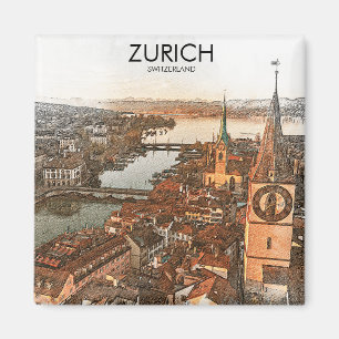 Zürich Schweiz Panoramaansicht Magnet