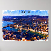 Zürich Schweiz Panoramaausblick Wasserfarbe Poster (Vorne)