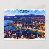 Zürich Schweiz Panoramaausblick Wasserfarbe Postkarte (Vorderseite)