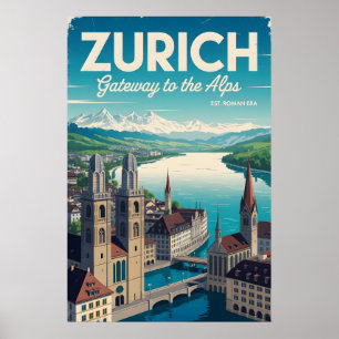 Zürich Schweiz Retro-Silhouette Stadtansicht Reise Poster