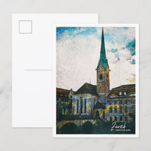 Zürich Schweiz Schöne Ölmalerei Stadt Postkarte