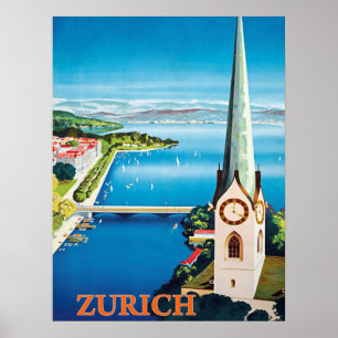 Zürich, Schweiz Stadt, Luftansicht auf den Uhrturm Poster