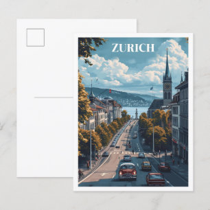 Zürich Schweiz Vintage-Kunst-Reiseillustration Postkarte
