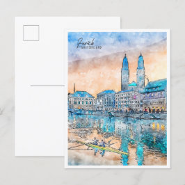 Zürich Schweiz Vintage Reise Aquarell Postkarte