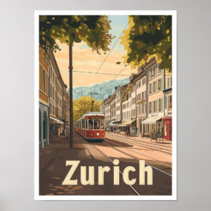 Zürich Schweiz Vintage Reiseillustration Poster
