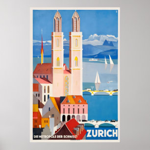 Zürich Schweiz Vintage Reiseposter Druck Poster