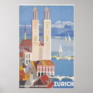 Zürich Schweiz Vintage-Reiseposter - gerahmt Poster