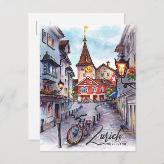 Zürich Schweiz Wasserfarbenmalerei Reisen Postkarte (Vorne/Hinten)