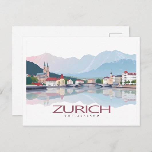 Zürich Schweiz Zürichsee Pastel Travel Postkarte (Vorne/Hinten)