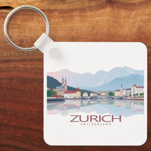 Zürich Schweiz Zürichsee Pastel Travel Schlüsselanhänger (Vorderseite)