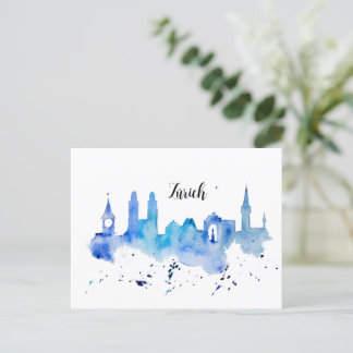 Zurich Skyline blue Postkarte