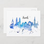 Zurich Skyline blue Postkarte (Vorne/Hinten)