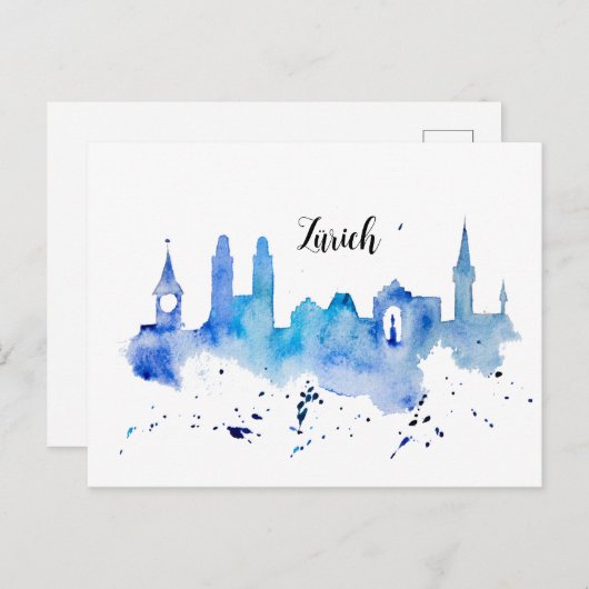 Zurich Skyline blue Postkarte (Vorne/Hinten)