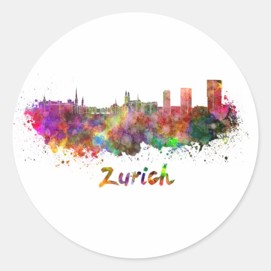 Zürich skyline im Watercolor Runder Aufkleber (Vorderseite)