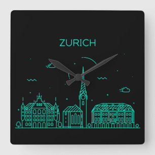Zurich skyline quadratische wanduhr