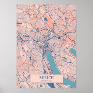 Zurich - Switzerland Breezy City Map  Poster