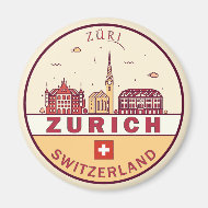 Zurich Switzerland City Skyline Emblem Magnet